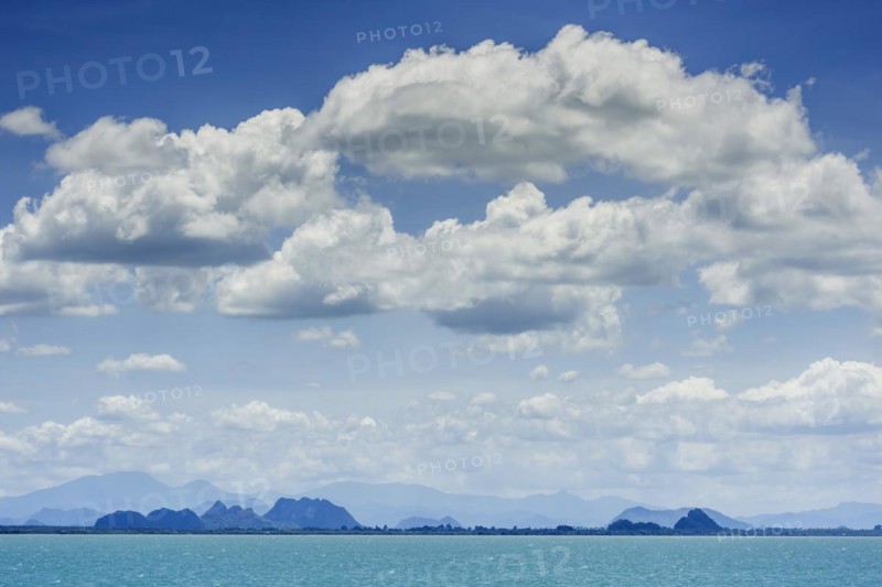 Island world near Surat Thani during ferry trip to Koh Samui, cloud, sky, blue sky, water, sea, boat trip, asian, summer, ocean, holiday, travel, tourism, far, wide, panorama, boat trip, sea trip, ferry, exotic, landscape, seascape, natural landscape, calm, longing, blue, green, weather, cloudy, island, Thailand, Asia