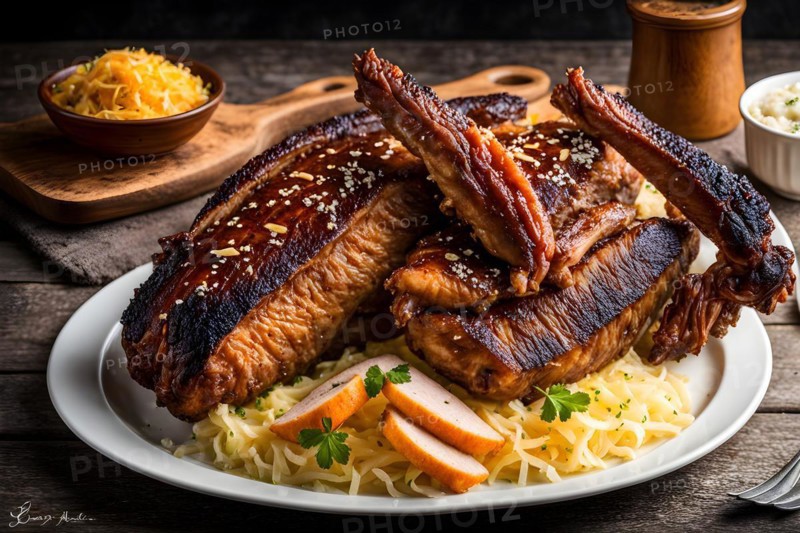Ham hock with golden crispy skin sauerkraut, AI generated