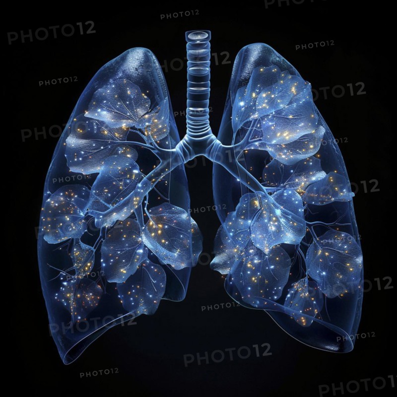 Medical illustration of a human chest with lungs, AI generated