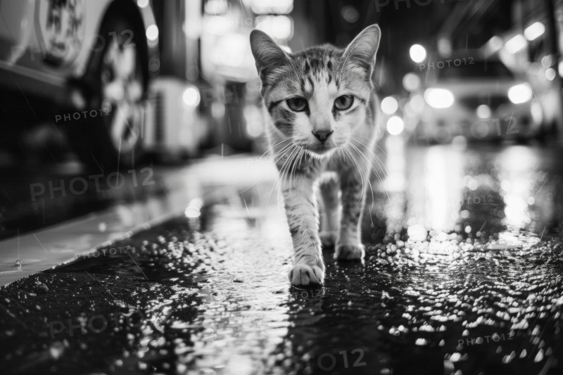 An abandoned, stray house cat, street cat, in a city, AI generated, AI generated, AI generated