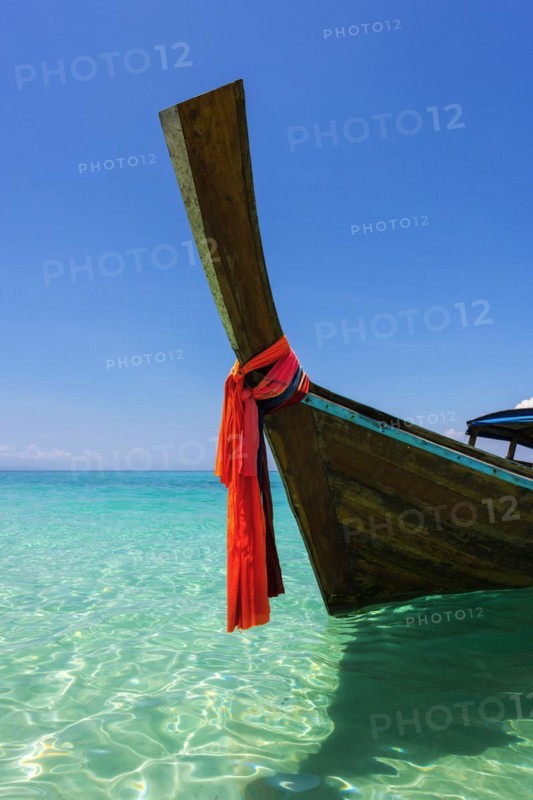 Longtail boat, fishing boat, wooden boat, decorated, tradition, traditional, faith, cloth, colourful, bay, sea, ocean, Andaman Sea, tropical, tropical, island, water, beach, beach holiday, Caribbean, environment, clear, clear, clean, peaceful, picturesque, sea level, climate, travel, tourism, paradisiacal, beach holiday, sun, sunny, holiday, dream trip, holiday paradise, paradise, coastal landscape, nature, idyllic, turquoise, Siam, exotic, travel photo, sandy beach, seascape, Phi Phi Island, Thailand, Asia