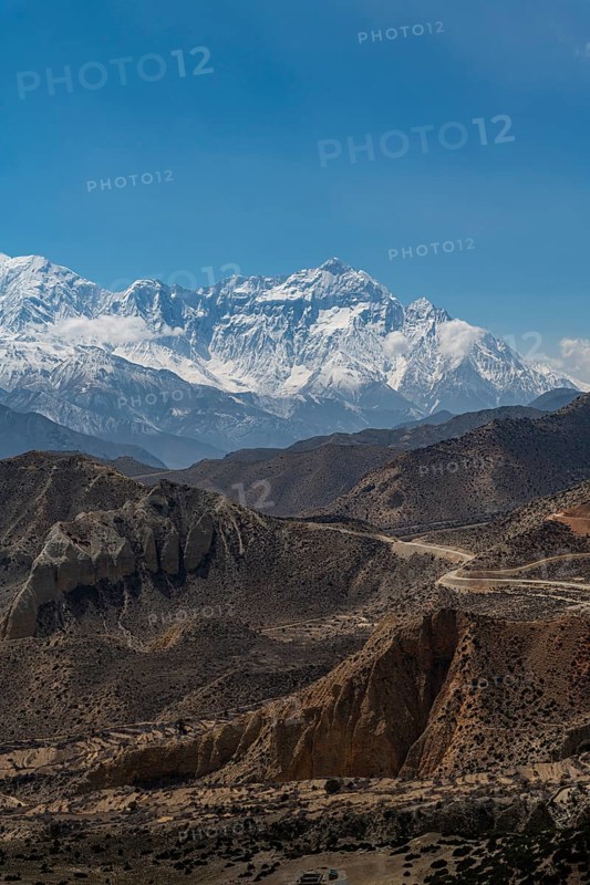 Barren mountain scenery before the Annapurna mountain range, Kingdom of Mustang, Nepal, Asia