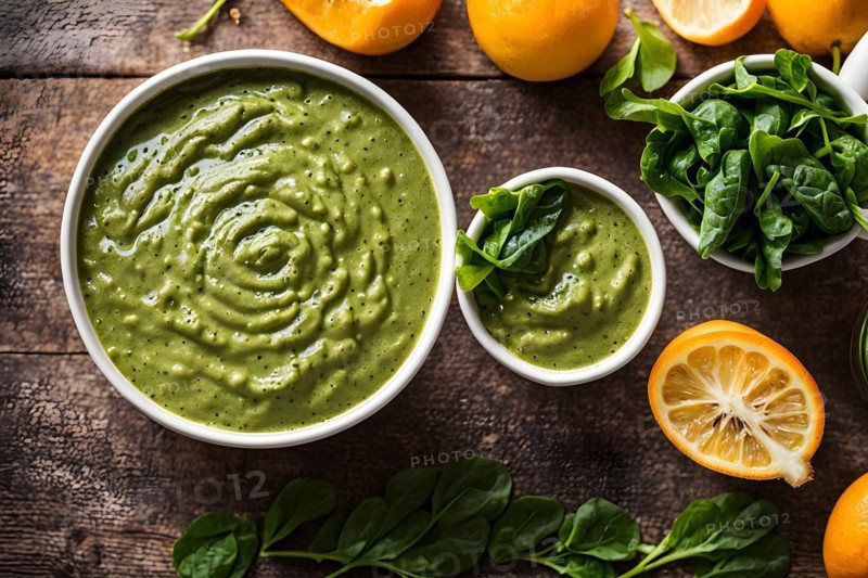 Freshly blended green smoothie swirling with spinach and kale, AI generated