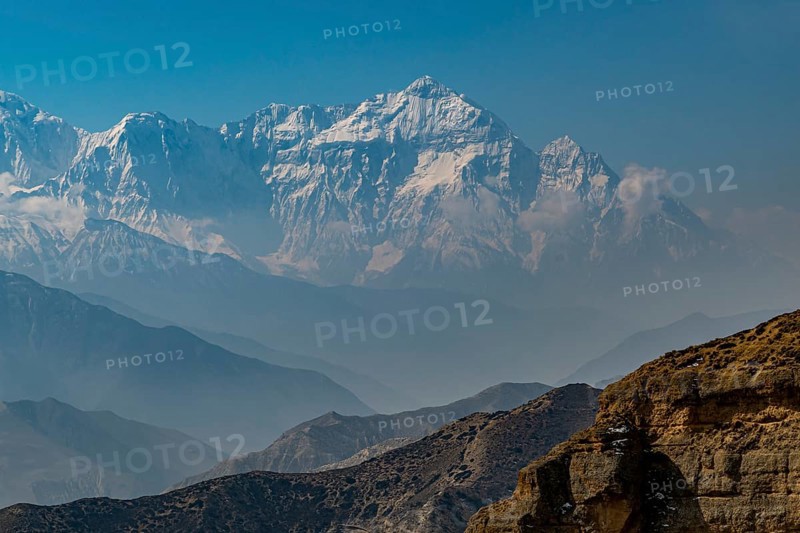 Desert landscape before the Annapurna mountain range, Kingdom of Mustang, Nepal, Asia