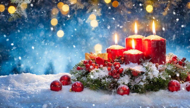 Ai generated, Advent wreath with burning candles, Christmas season, Christmas decoration, 4th Advent, Fourth Advent