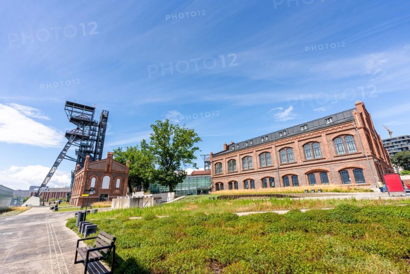 View of tower shaft Warszawa II and Silesian museum, Katowice, Poland, Europe