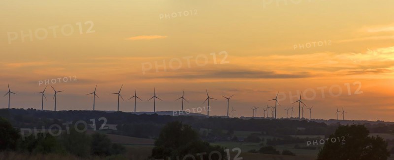 Wind turbines in the sunset, Schoenberg, Mecklenburg-Vorpommern, Germany, Europe