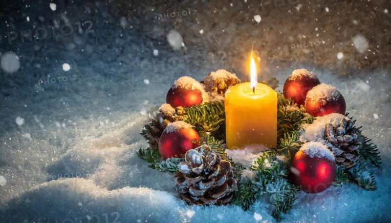 Ai generated, Advent wreath with burning candles, Christmas time, Christmas decoration, First Advent, 1st Advent