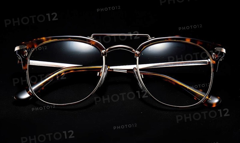 Classic tortoise shell sunglasses with thick frames on a reflective dark surface AI generated