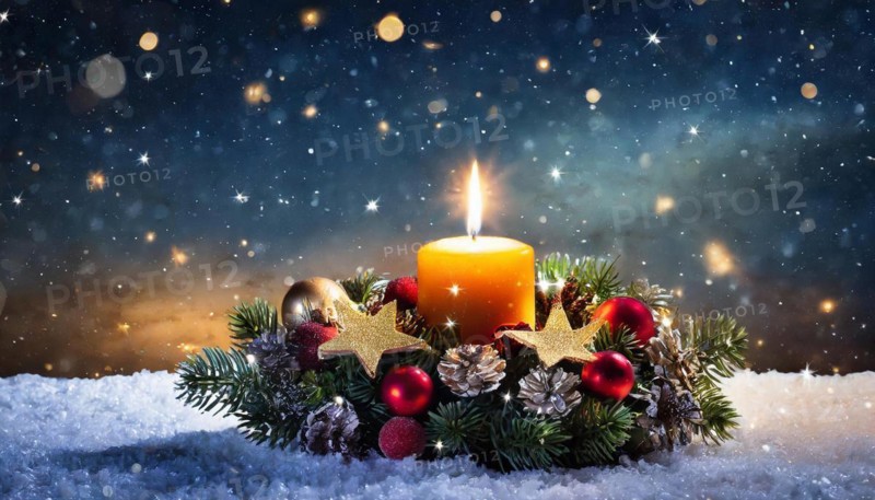 Ai generated, Advent wreath with burning candles, Christmas time, Christmas decoration, First Advent, 1st Advent