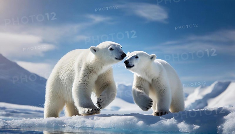 AI generated, Two polar bear (Ursus maritimus), blue sky