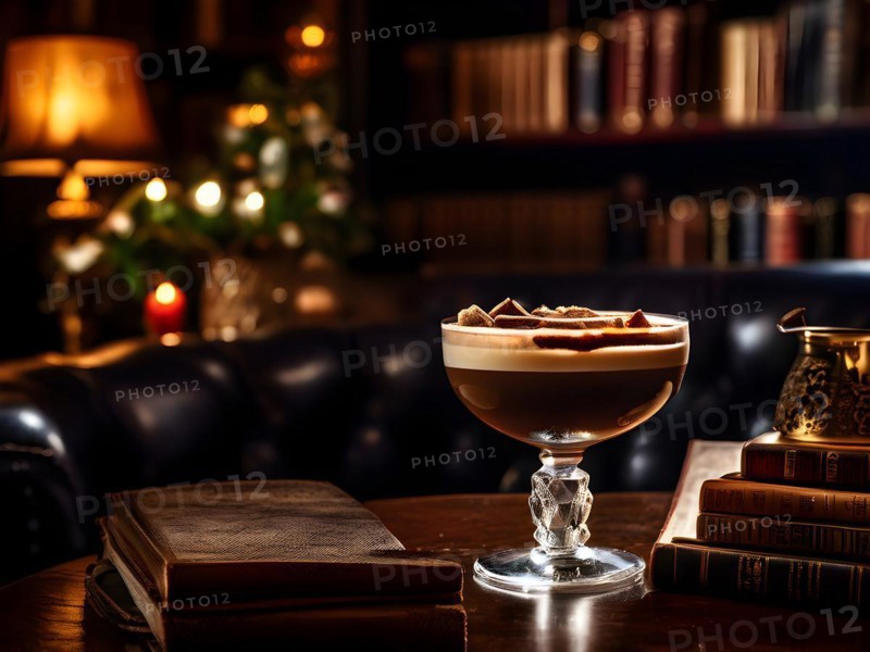 Espresso martini beckoning from a softly lit cozy cafe bar, AI generated