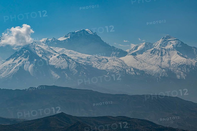 Desert landscape before the Annapurna mountain range, Kingdom of Mustang, Nepal, Asia