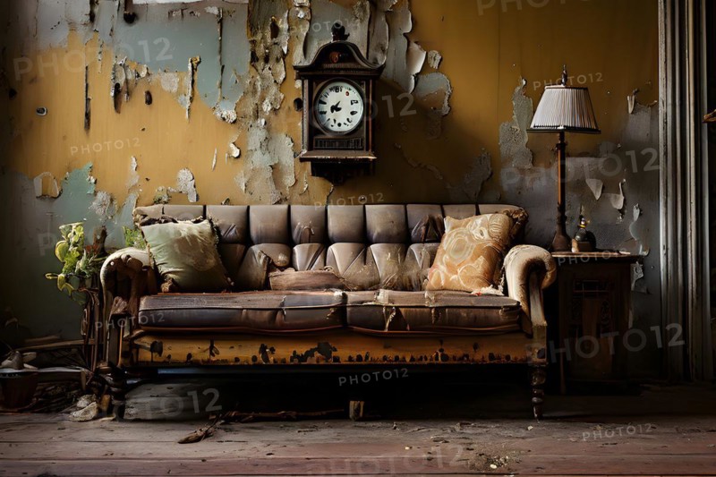 Vintage cuckoo clock peeling paint rusty textures testament to its history and character, AI generated