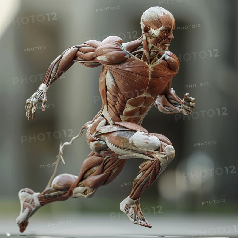 Model of a walking human with clearly visible muscles and skeletal parts, AI generated, AI generated, AI generated
