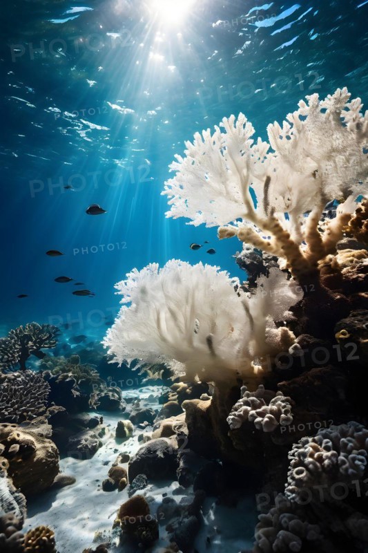 Bleached coral reef devoid of marine life underwater desolation, AI generated