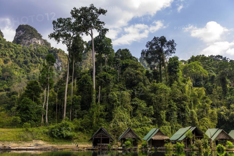 Floating huts of the inhabitants in Khao Sok National Park, forest, jungle, trekking, nature, travel, active holiday, holiday, outdoor, hiking, hiking trail, nature reserve, Thailand, Asia