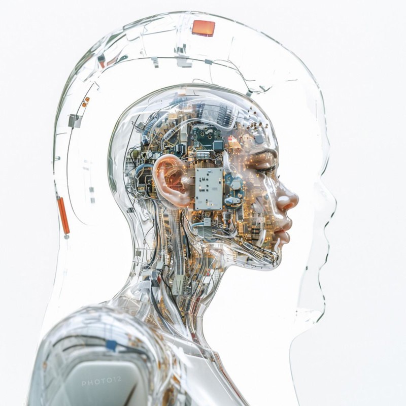 Medical a human head with brain and computer chip, symbol image KI in the human brain, ai generated, AI generated