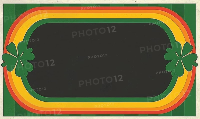 Retro-style image with a colorful rainbow and clovers on a vintage blackboard AI generated