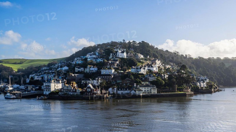 View of Kingswear from Dartmouth over River Dart, Devon, England, United Kingdom, Europe