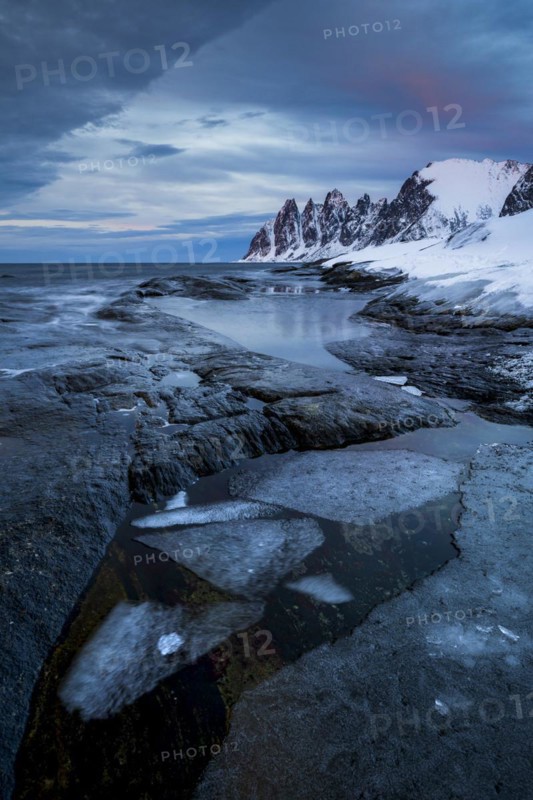 Rocky coast of Tungeneset, Devil's Teeth, Devil's Teeth, Okshornan, Steinfjorden, Senja Island, Norway, Europe
