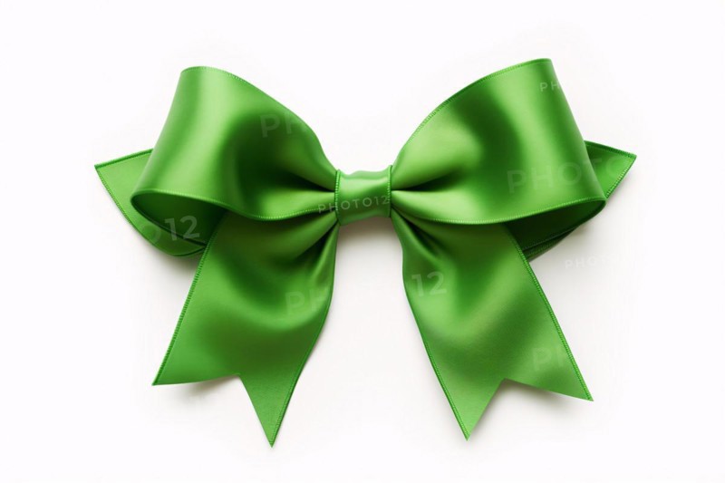 Green silk ribbon on white bakcground. KI generiert, generiert AI generated