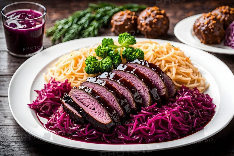 Sauerbraten glistening with a rich sauce, AI generated