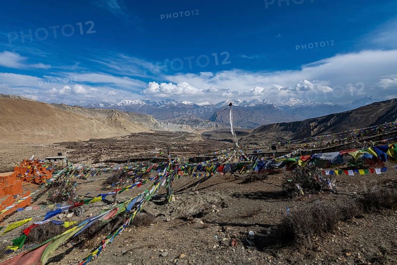 Praying flags, Ghar Gumba monastery, Kingdom of Mustang, Nepal, Asia