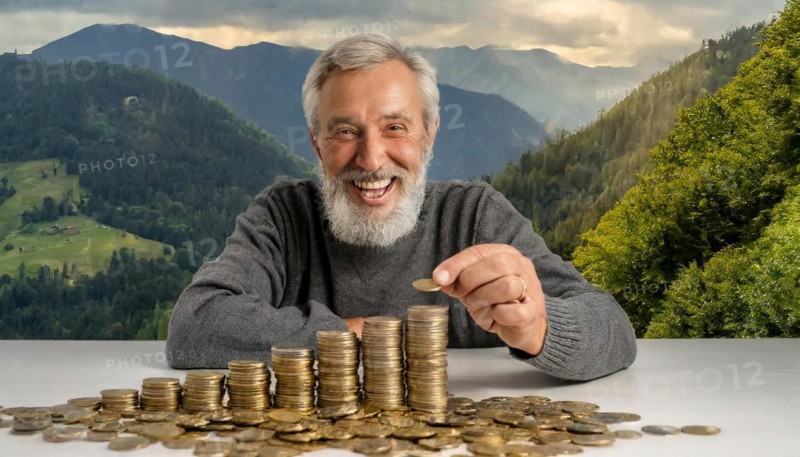 AI generated, A pensioner is happy about his nest egg savings