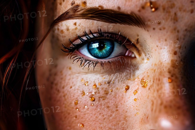 A close up of a persons freckled face, AI generated