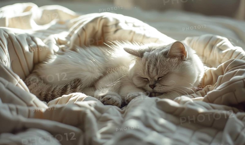 A serene cat sleeps deeply, nestled in a soft, cozy bed AI generated