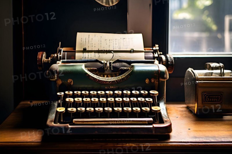 Antique typewriter with peeling paint and rust, AI generated