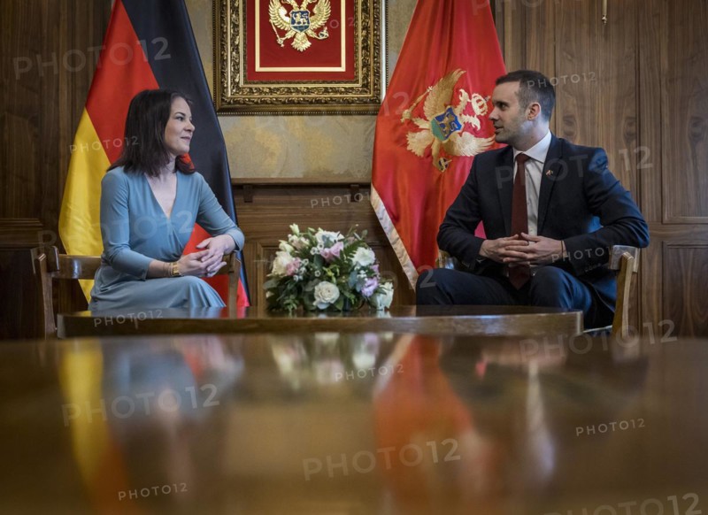 Annalena Baerbock (Alliance 90/The Greens), Federal Foreign Minister, photographed during her visit to Montenegro. Here she meets the Prime Minister Milojko Spajic in Villa Gorica. 'Photographed on behalf of the Federal Foreign Office'