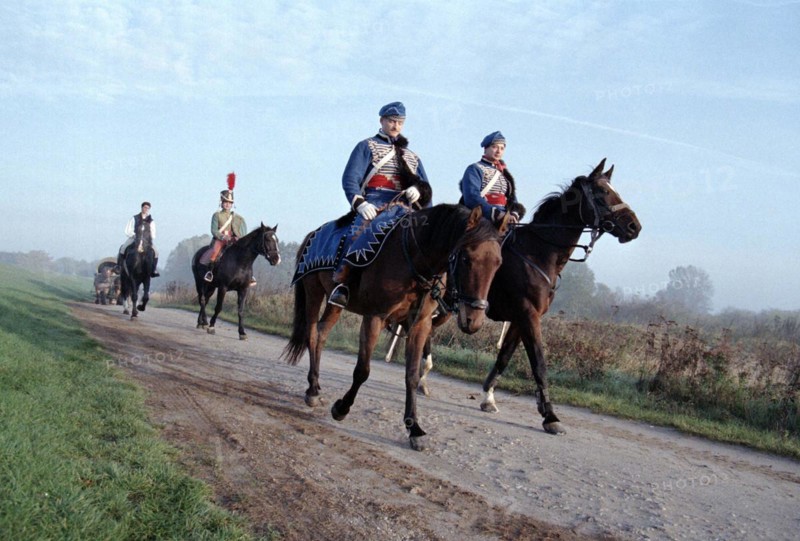 Participants of a cavalry march from Bad Dueben to Leipzig on 16 October 1998. On the 185th anniversary of the Battle of Leipzig in 1813, the battle is authentically re-enacted in historical battle scenes