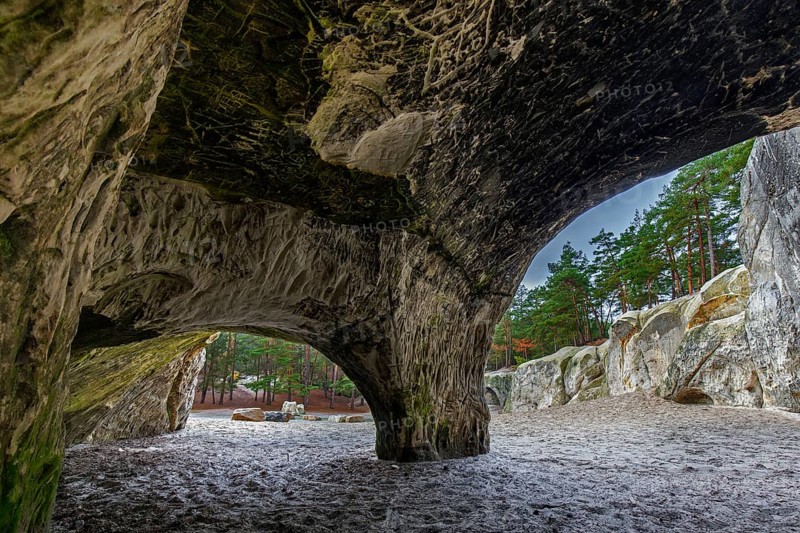 Engravings in the Sandhoehlen, sandstone caves in forest called Im Heers below the crags of Regenstein near Blankenburg, Harz, Saxony-Anhalt, Germany, Europe