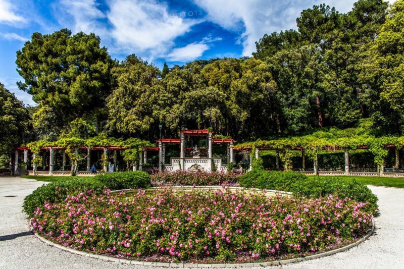 Park of Miramare Castle with marvellous view of the Gulf of Trieste, 1870, residence of Maximilian of Habsburg-Lorraine and Austria, princely living culture in the second half of the 19th century, Friuli, Italy, Trieste, Friuli, Italy, Europe