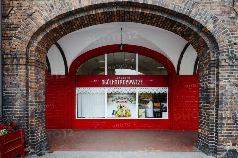 Nikiszowiec, Poland, 14 April 2020: Shop window of grocery shop in the mining district of Katowice, Silesia, Europe
