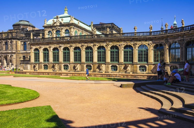 Picturesque scenery in the inner courtyard of the Dresden Zwinger, a jewel of Saxon Baroque, Dresden, Saxony, Germany, for editorial use only, Europe