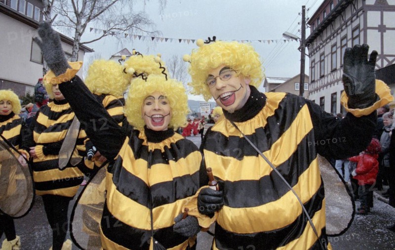 Carnival in Wasungen, Thuringia on 13.02.1999. The Wasungen carnival is known for its popular character, which it has managed to retain to this day. The highlight of every carnival season is the big historical parade, which takes place every year on the Saturday in front of Ash Wednesday