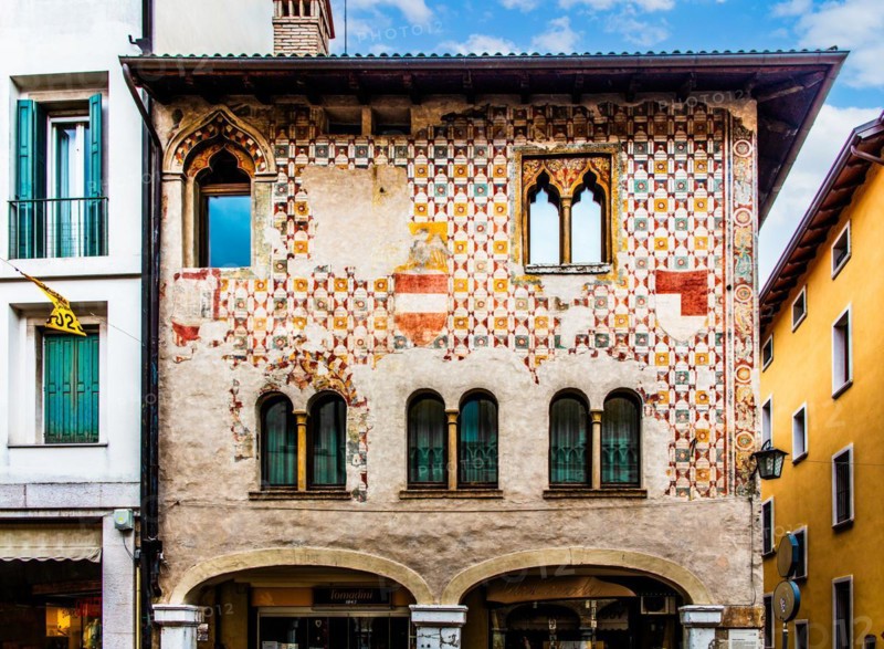 Corso Vittorio Emanuele II, old town centre with magnificent aristocratic palaces and Venetian-style arcades, Pordenone, Friuli, Italy, Pordenone, Friuli, Italy, Europe