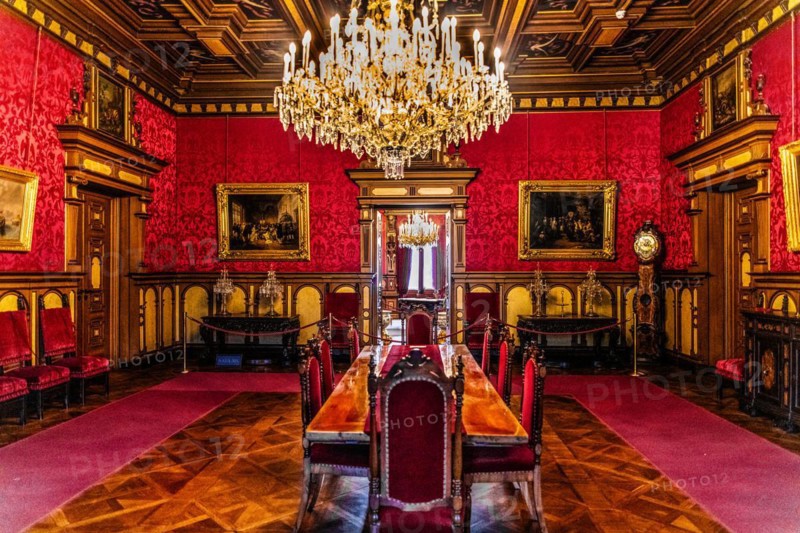 Moewen Hall, Neo-Renaissance and Neo-Baroque interiors, Miramare Castle with marvellous view of the Gulf of Trieste, 1870, residence of Maximilian of Austria, princely living culture in the second half of the 19th century, Friuli, Italy, Trieste, Friuli, Italy, Europe