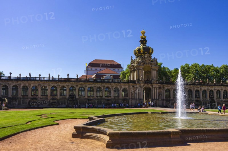 Picturesque scenery in the inner courtyard of the Dresden Zwinger, a jewel of Saxon Baroque, Dresden, Saxony, Germany, for editorial use only, Europe