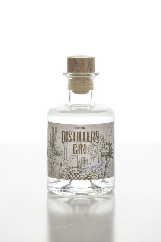 A bottle of gin on a white background