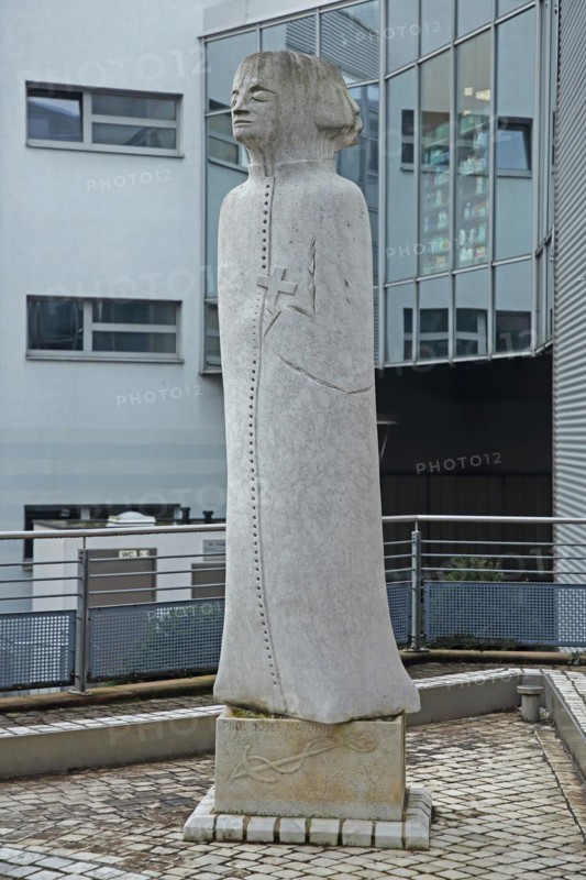 Sculpture and memorial to priest Paul Josef Nardini, stone, Paul-Josef-Nardini-Platz, Pirmasens, Palatinate Forest, Rhineland-Palatinate, Germany, Europe