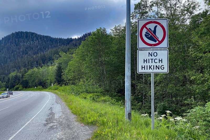 Sign asking not to hitchhike, Highway of tears, Prince Rupert