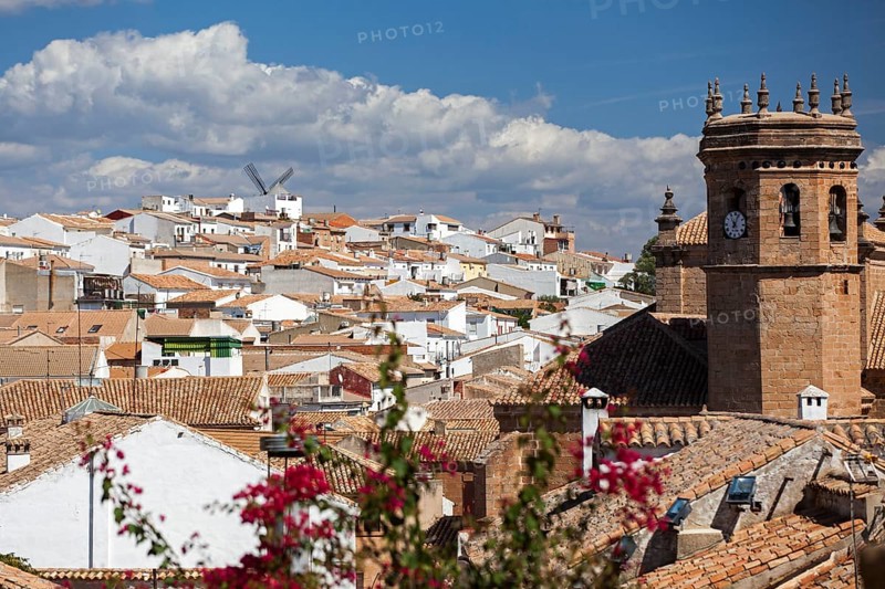 The bell tower of the church of San Mateo in the village of Banos de la Encina