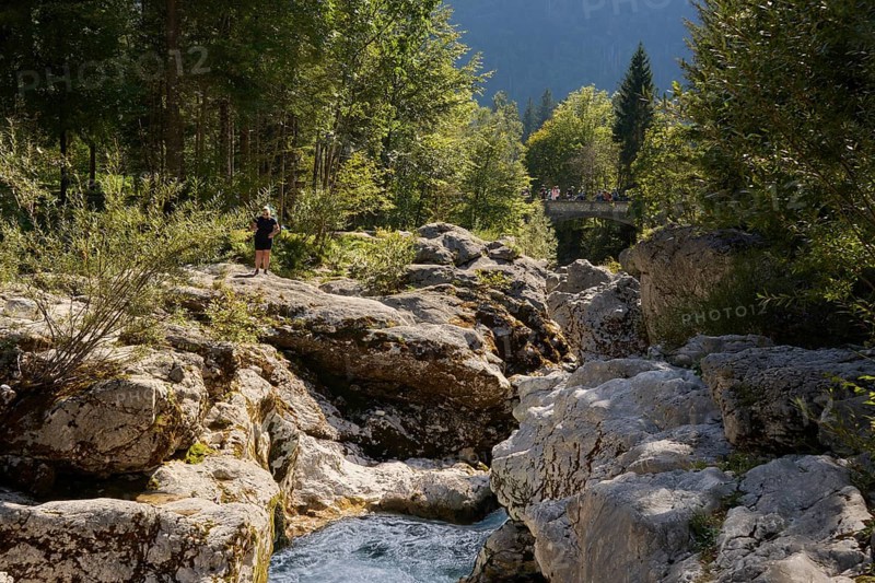 Soca River, narrow limestone gorge with rapids, small Soca troughs, Soca Valley, Mala korita Soce, Trenta Valley, Triglav National Park, Julian Alps, Slovenia, Europe