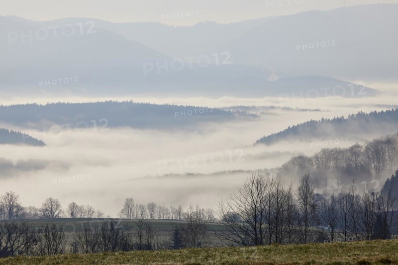 Fog in the valleys of the Black Forest near Biederbach, Emmendingen district, Baden-Wuerttemberg, Germany, Europe