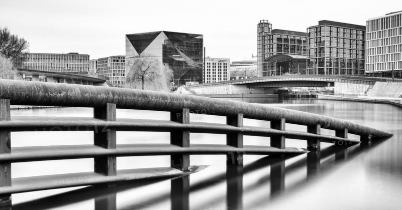 Black and white photography, long exposure, detail photo, Kronprinzenbruecke in the government district, Berlin, Germany, Europe