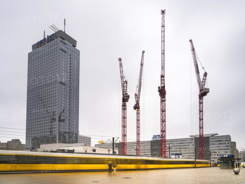 Long exposure, large construction site at Alexanderplatz, Berlin, Germany, Europe